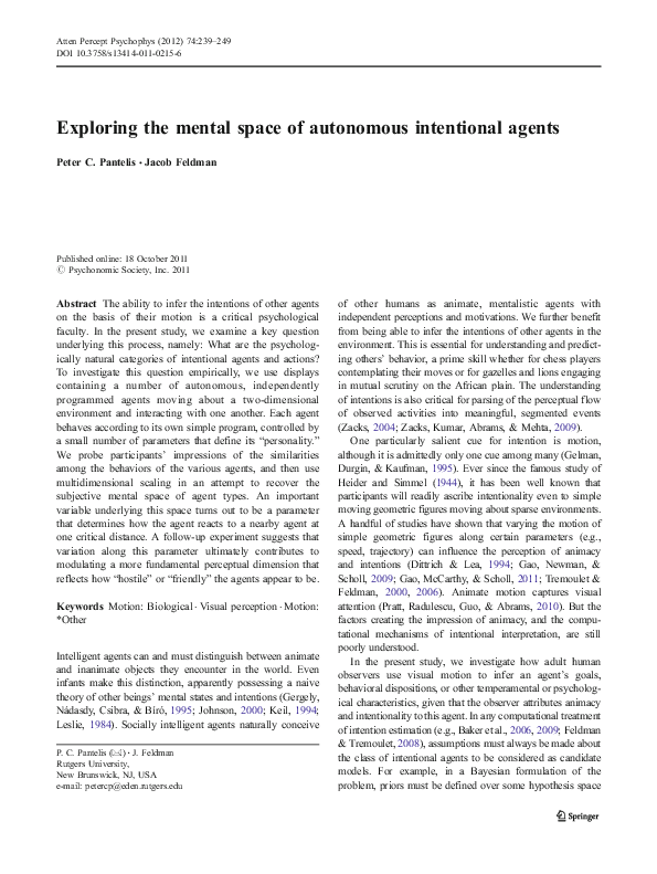 (PDF) Exploring the mental space of autonomous intentional agents