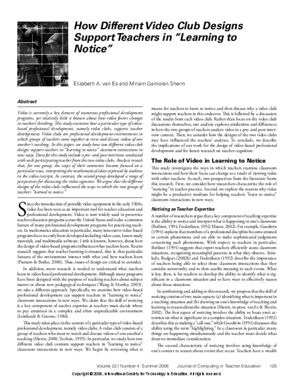 (PDF) How Different Video Club Designs Support Teachers in “Learning to ...