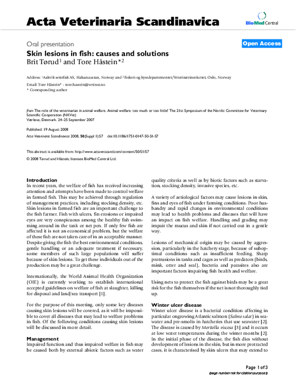 (PDF) Skin lesions in fish: causes and solutions