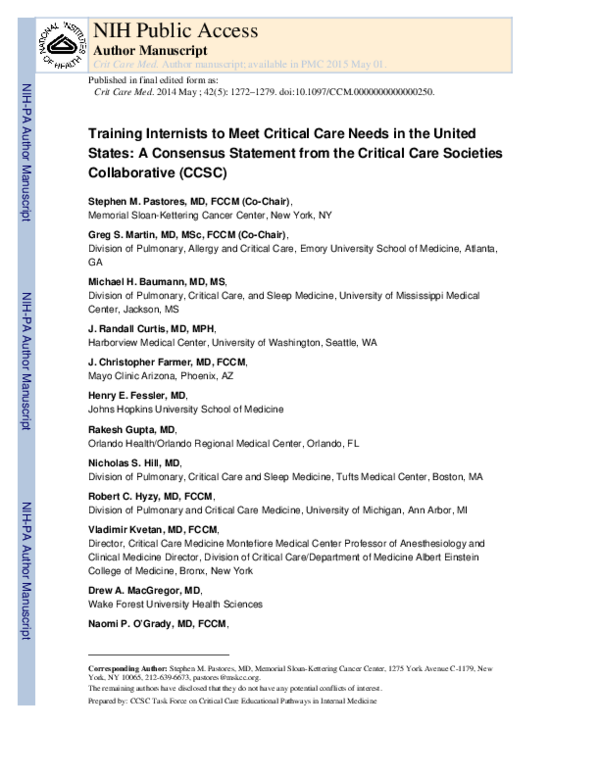 (PDF) Training Internists to Meet Critical Care Needs in the United States