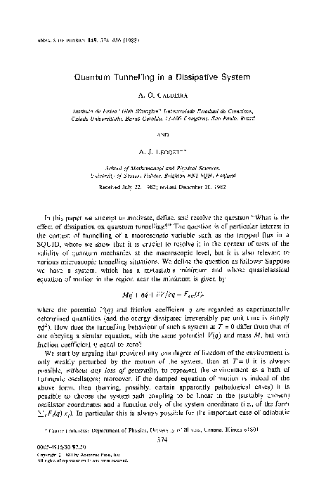 (PDF) Quantum tunnelling in a dissipative system