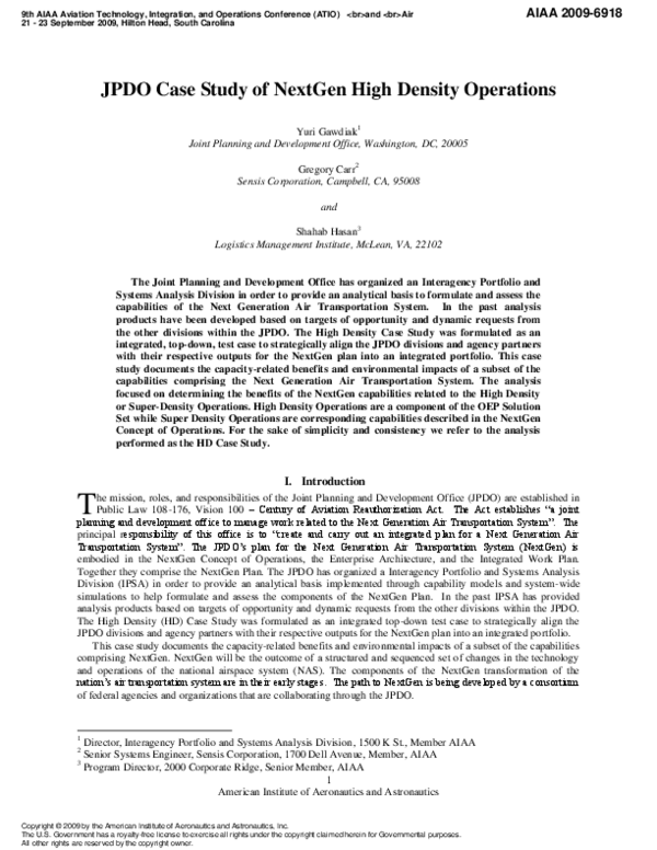 (PDF) JPDO Case Study of NextGen High Density Operations
