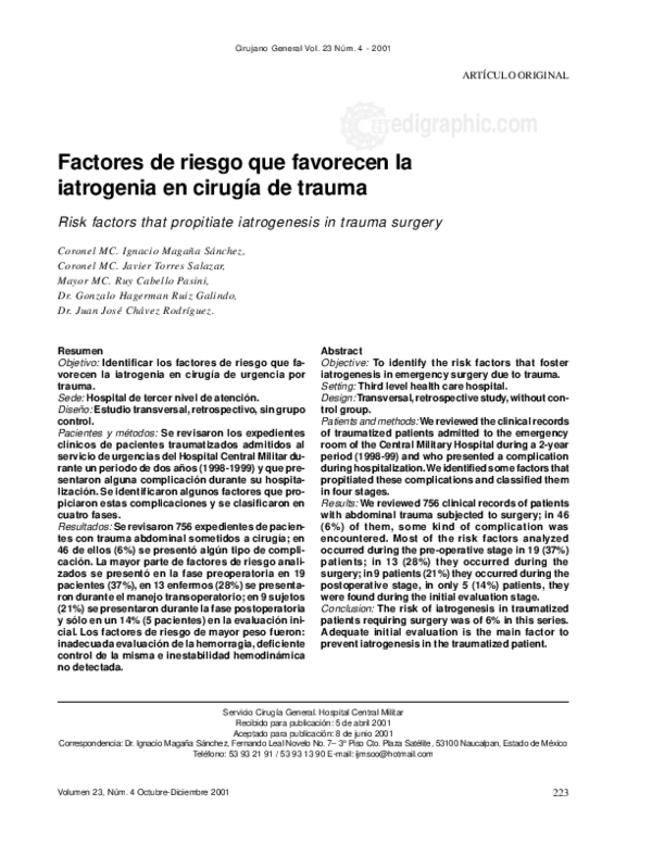 (PDF) Factores de riesgo que favorecen la iatrogenia en cirugía de trauma