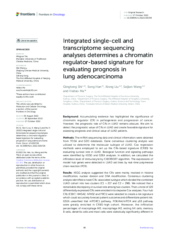 (PDF) Integrated single-cell and transcriptome sequencing analyses ...