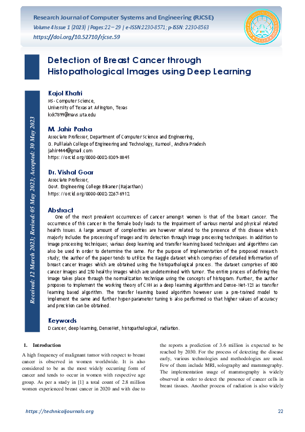 (PDF) Detection of Breast Cancer through Histopathological Images using ...