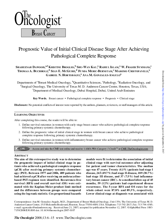 (PDF) Prognostic Value of Initial Clinical Disease Stage After ...