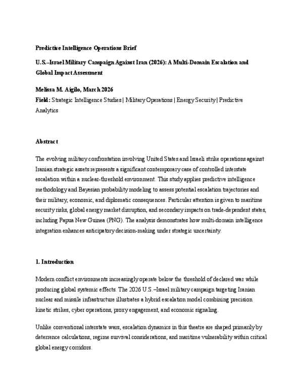 (PDF) Predictive Intelligence Operations Brief U.S.-Israel Military ...