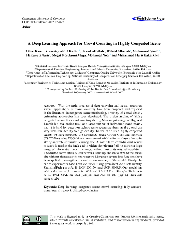 (PDF) A Deep Learning Approach for Crowd Counting in Highly Congested Scene