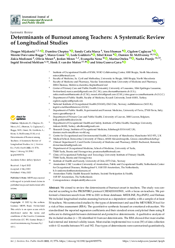 (PDF) Determinants of Burnout among Teachers: A Systematic Review of ...