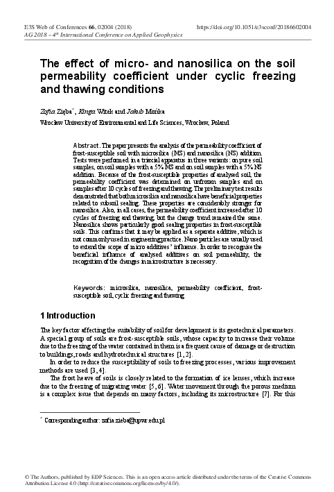 (PDF) The effect of micro- and nanosilica on the soil permeability ...