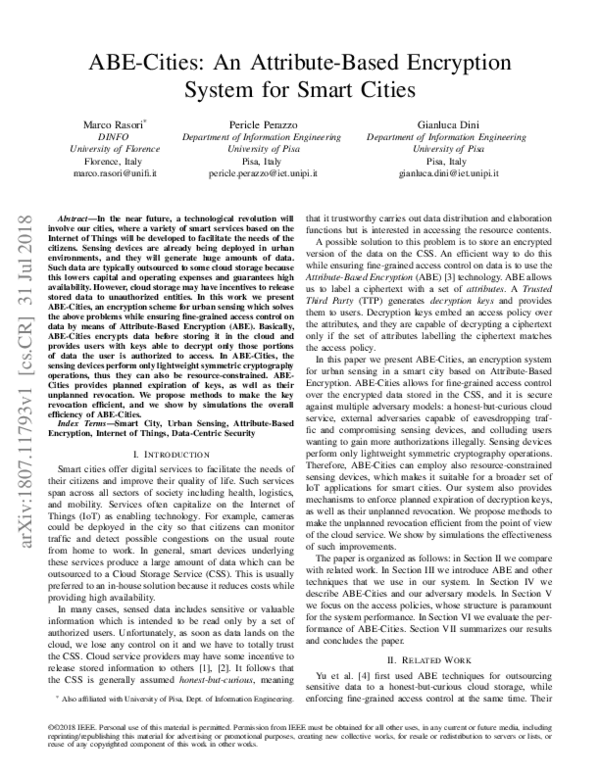 (PDF) ABE-Cities: An Attribute-Based Encryption System for Smart Cities