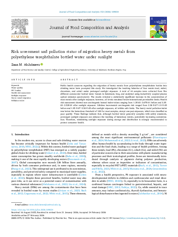 (PDF) Risk assessment and pollution status of migration heavy metals ...