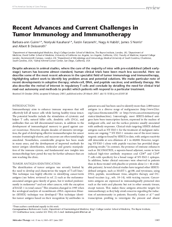 (PDF) Recent Advances and Current Challenges in Tumor Immunology and ...