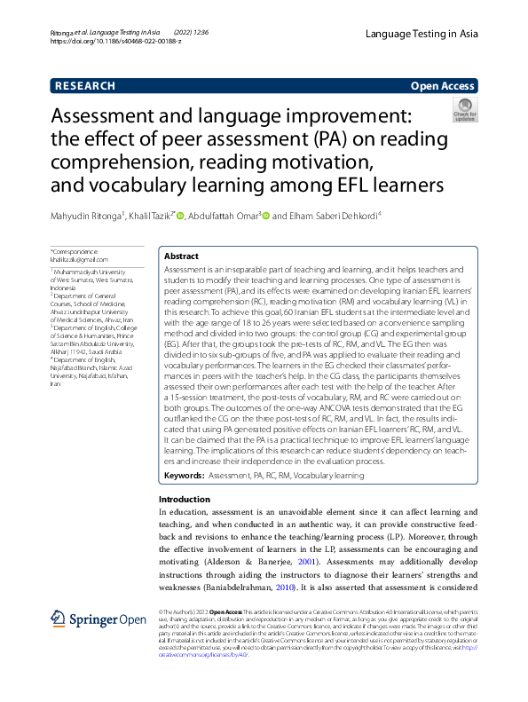 (PDF) Assessment and language improvement: the effect of peer ...