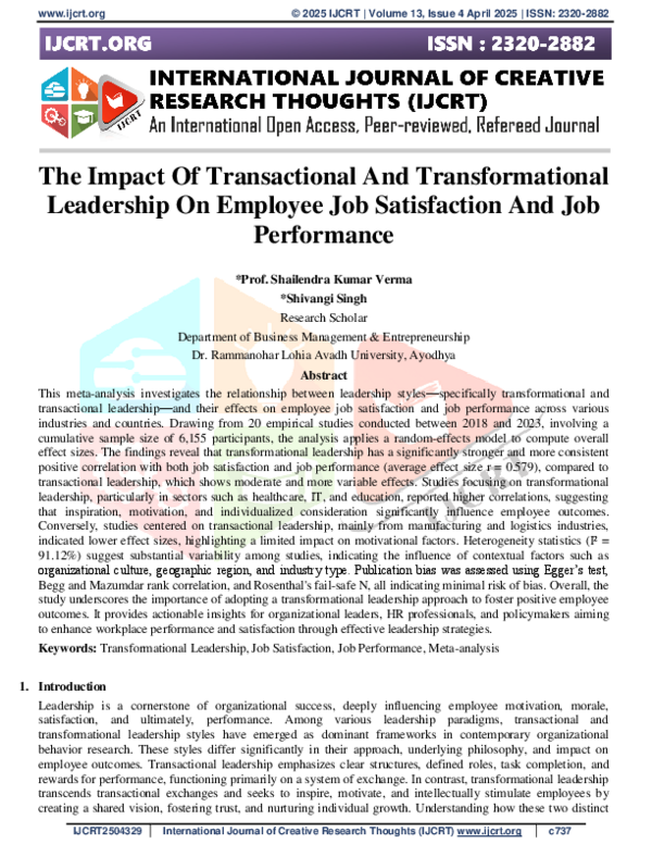 (PDF) The Impact Of Transactional And Transformational Leadership On ...