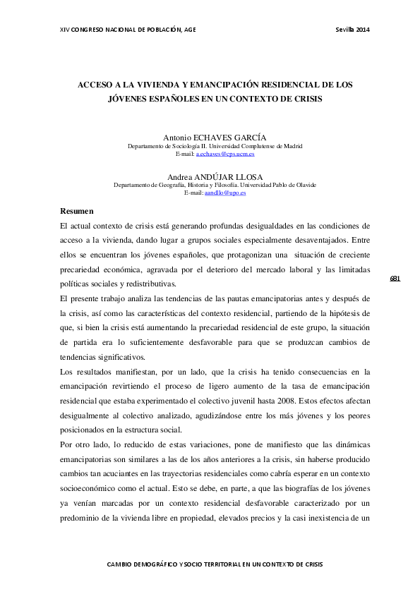 (PDF) Acceso a la vivienda y emancipación residencial de los jóvenes ...