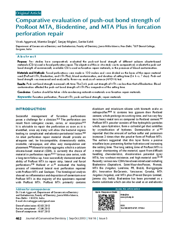 (PDF) Comparative evaluation of push-out bond strength of ProRoot MTA ...