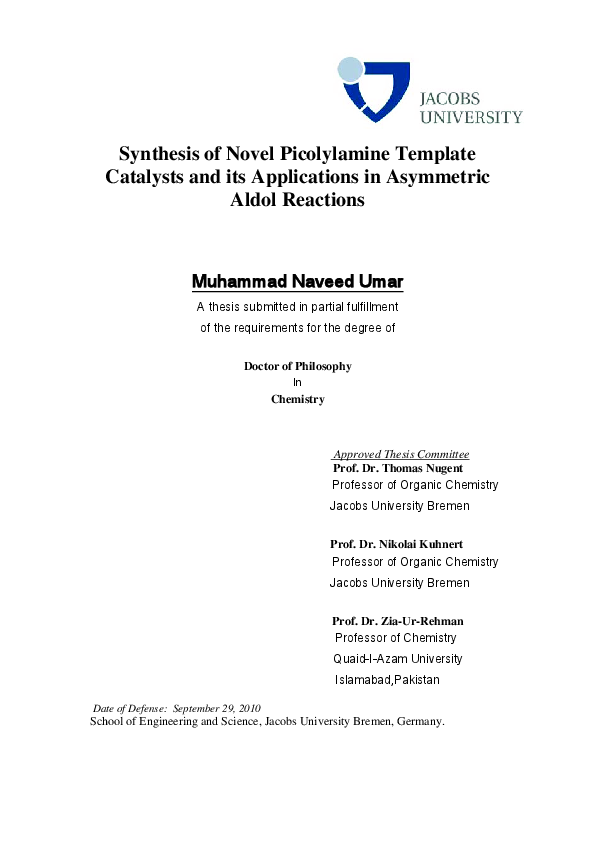 PDF) Synthesis of Novel Picolylamine Template Catalysts and its