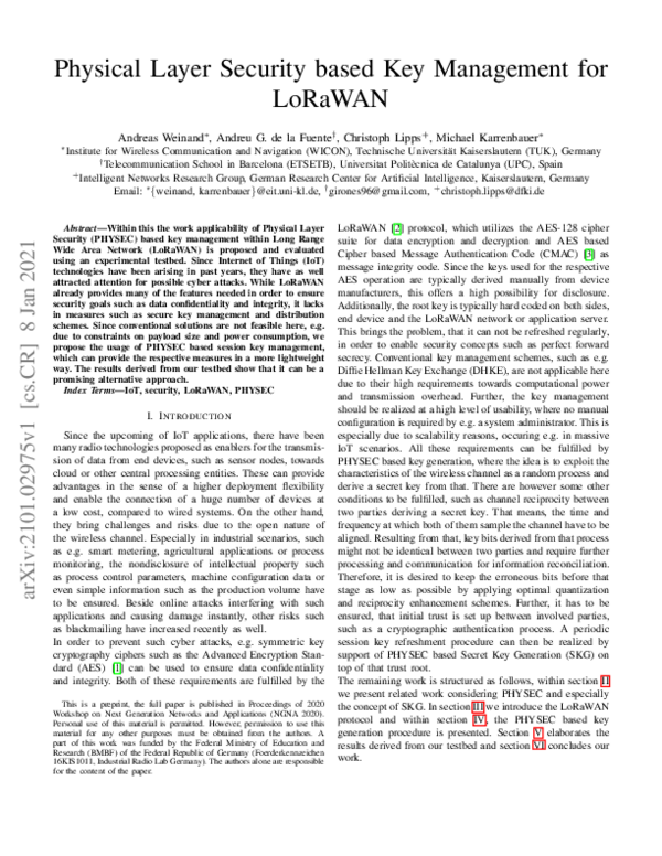 (PDF) Physical Layer Security based Key Management for LoRaWAN