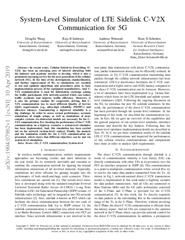 (PDF) System-Level Simulator of LTE Sidelink C-V2X Communication for 5G