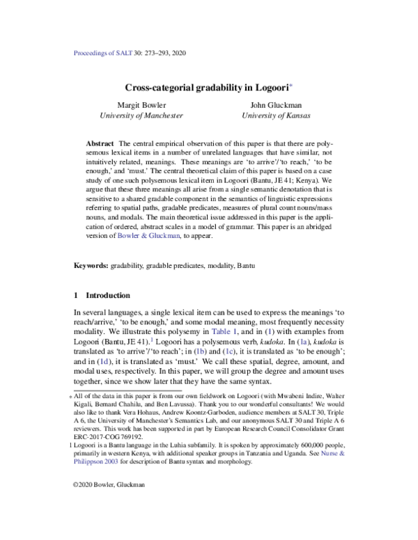 (PDF) Cross-categorial gradability in Logoori