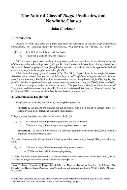 (PDF) The Natural Class of Tough-Predicates, and Non-finite Clauses