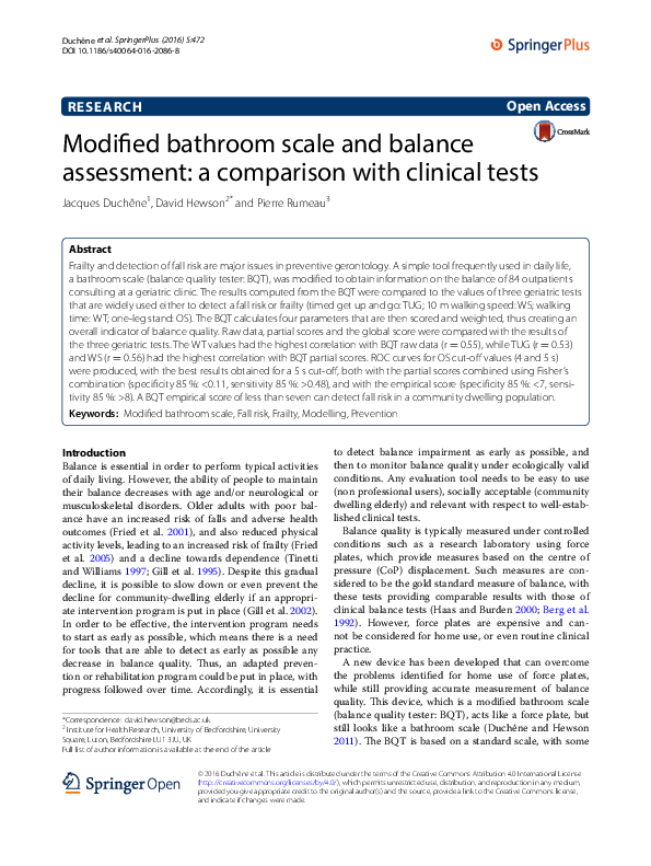 (PDF) Modified bathroom scale and balance assessment: a comparison with ...