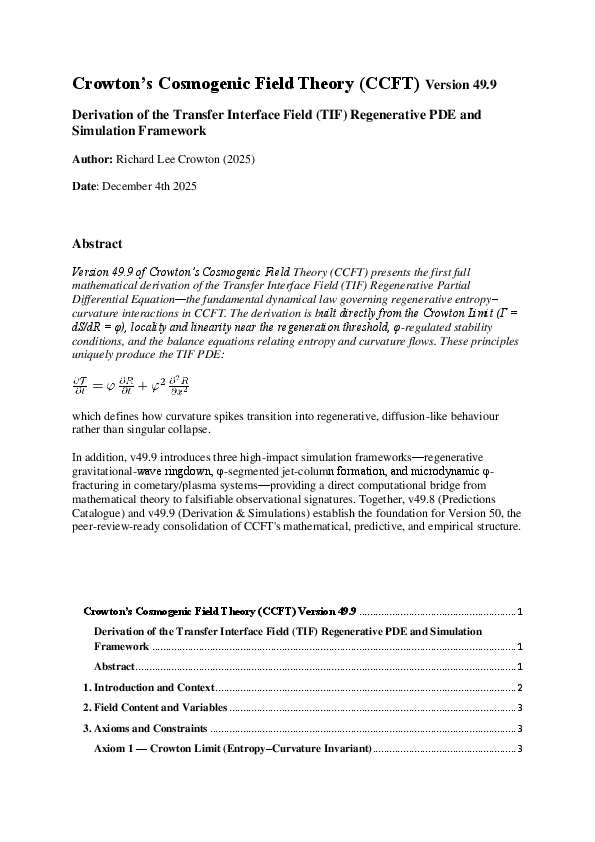 (PDF) Crowton's Cosmogenic Field Theory (CCFT) Version 49.9 Derivation ...