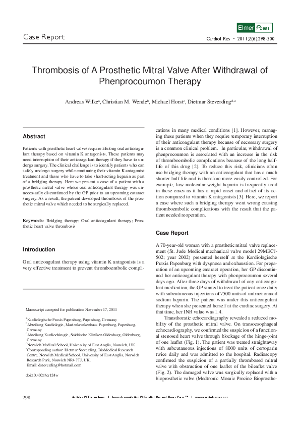 (PDF) Thrombosis of A Prosthetic Mitral Valve After Withdrawal of ...