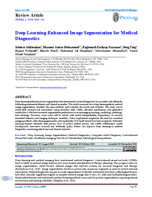 (PDF) Deep Learning-Enhanced Image Segmentation for Medical Diagnostics