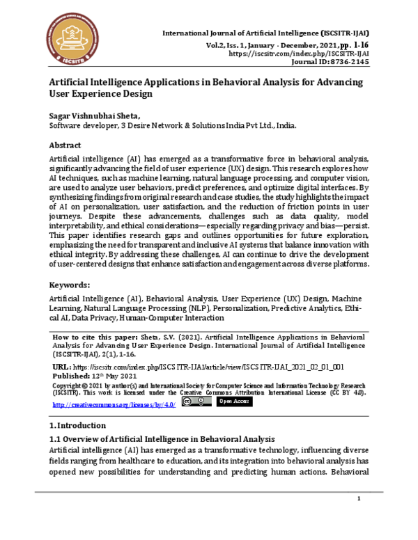 (PDF) Artificial Intelligence Applications in Behavioral Analysis for ...