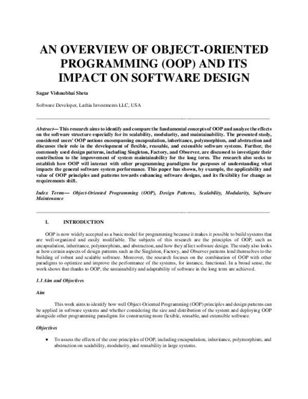 (PDF) AN OVERVIEW OF OBJECT-ORIENTED PROGRAMMING (OOP) AND ITS IMPACT ...