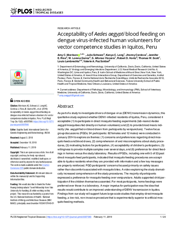 (PDF) Acceptability of Aedes aegypti blood feeding on dengue virus ...