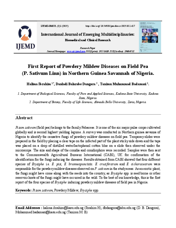 (PDF) First Report of Powdery Mildew Diseases on Field Pea (P. Sativum ...