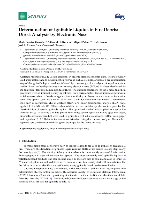 (PDF) Determination of Ignitable Liquids in Fire Debris: Direct ...