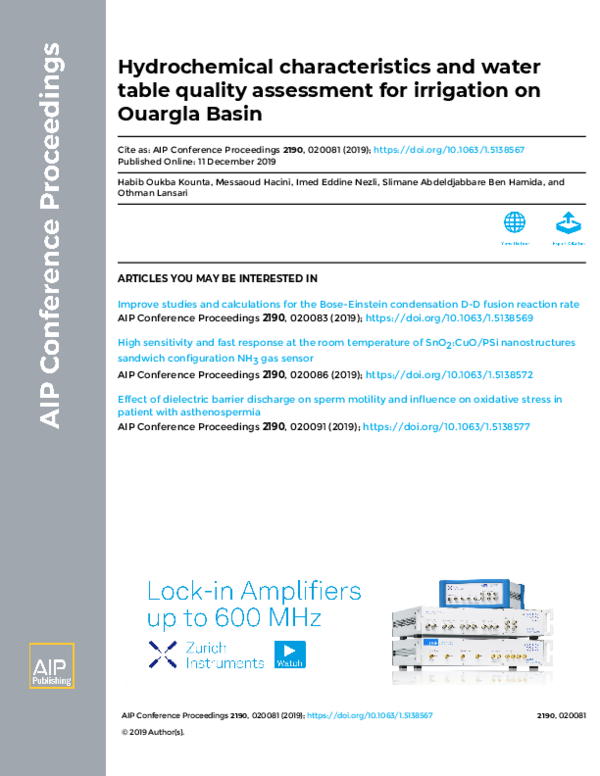 (PDF) Hydrochemical characteristics and water table quality assessment ...