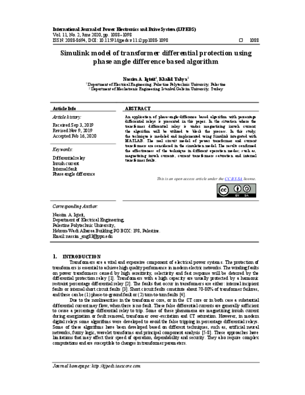 (PDF) Simulink model of transformer differential protection using phase ...
