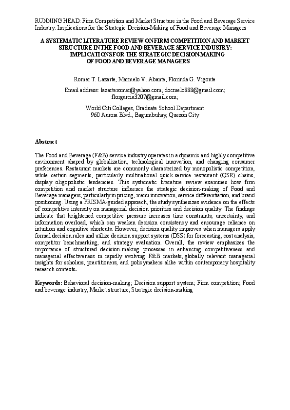 (PDF) Firm Competition and Market Structure in the Food and Beverage ...
