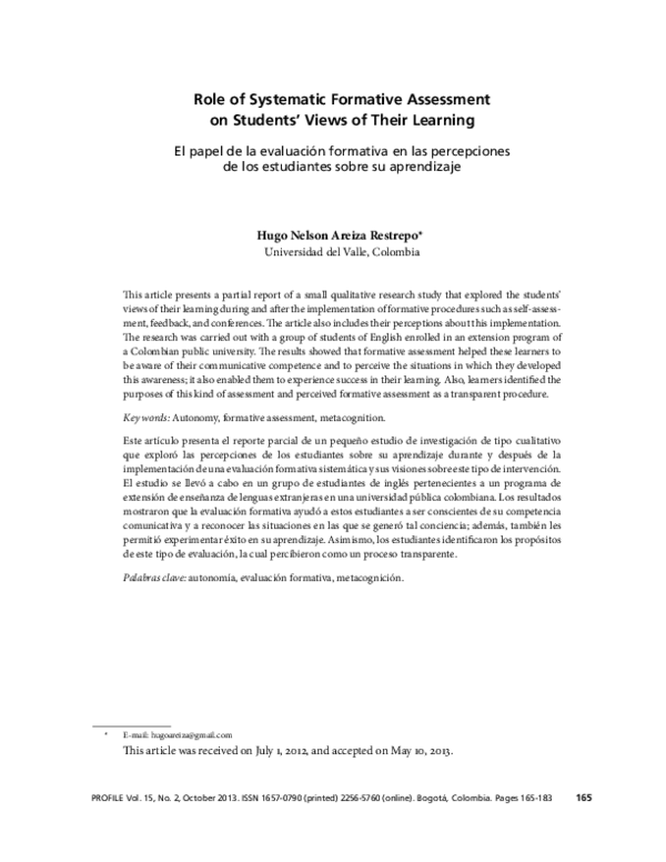 (PDF) Role of Systematic Formative Assessment on Students’ Views of ...