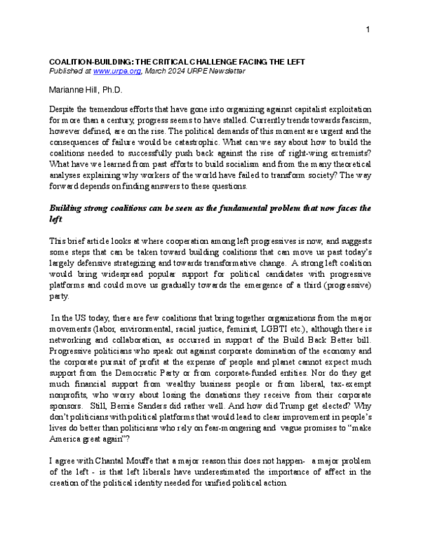 (PDF) COALITION-BUILDING: THE CRITICAL CHALLENGE FACING THE LEFT