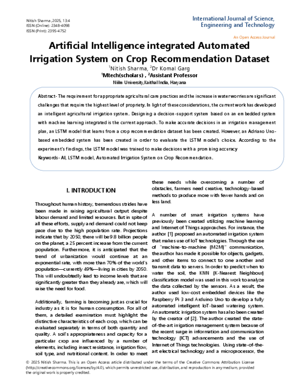 (PDF) Artificial Intelligence integrated Automated Irrigation System on ...