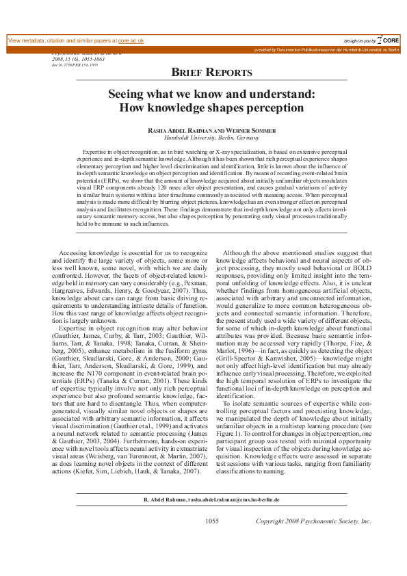 (PDF) Seeing what we know and understand: How knowledge shapes perception