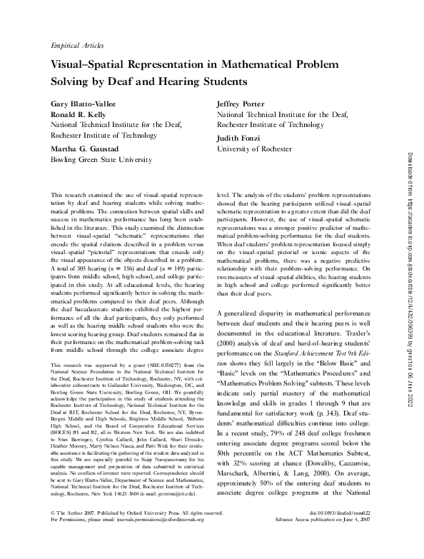 (PDF) Visual Spatial Representation in Mathematical Problem Solving by ...