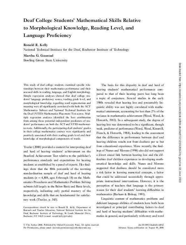(PDF) Deaf College Students' Mathematical Skills Relative to ...