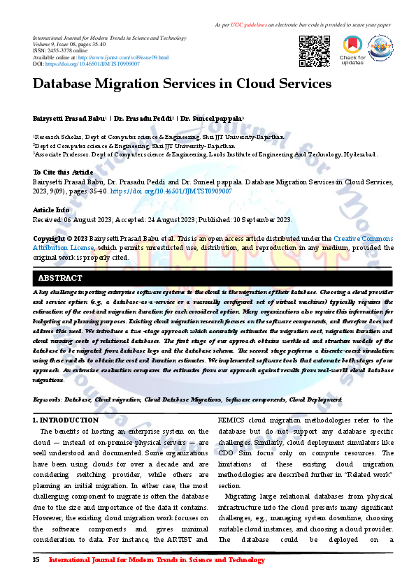 (PDF) Database Migration Services in Cloud Services