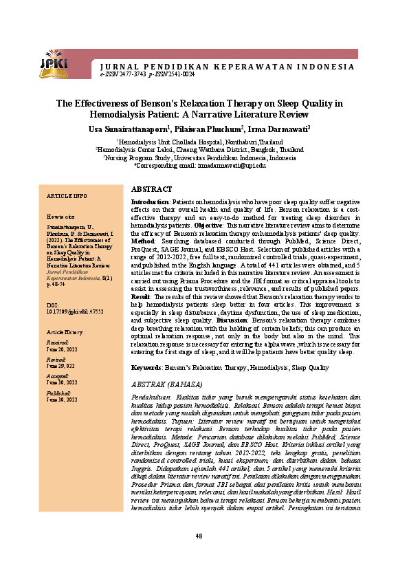 (PDF) The Effectiveness of Benson’s Relaxation Therapy on Sleep Quality ...