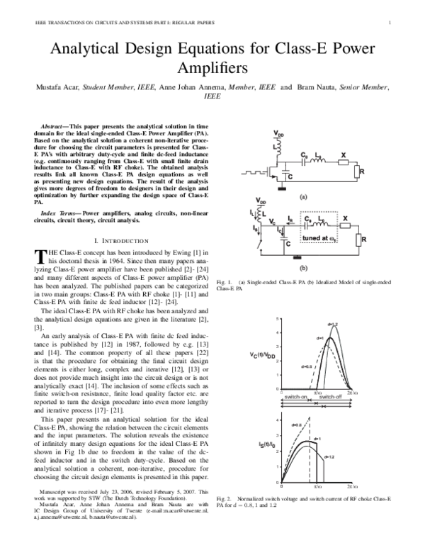 (PDF) Analytical Design Equations for Class-E Power Amplifiers
