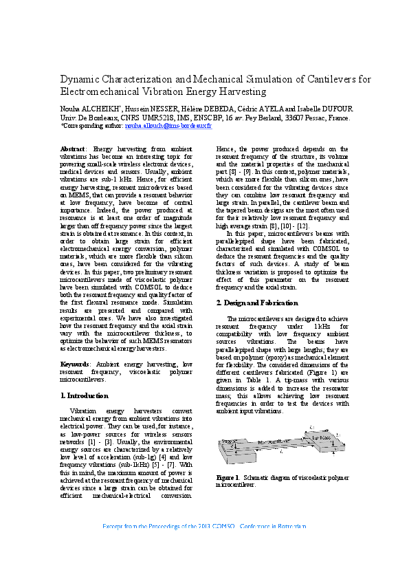 (PDF) Dynamic characterization and mechanical simulation of cantilevers ...