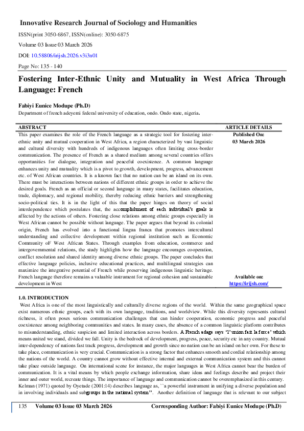 (PDF) Fostering Inter-Ethnic Unity and Mutuality in West Africa Through ...
