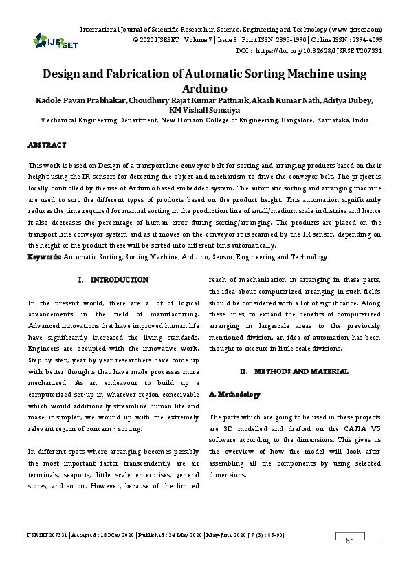 (PDF) Design and Fabrication of Automatic Sorting Machine using Arduino